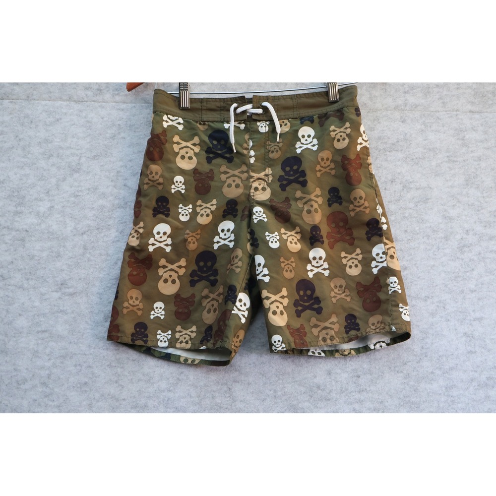 Gymboree Boys Size 10 Skull Crossbones Swim Trunks Olive Green Camo Board Shorts